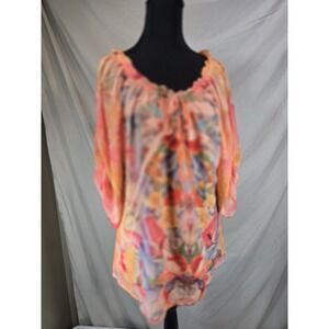 Womens Boho Floral Pretty Blouse Top Size Medium M